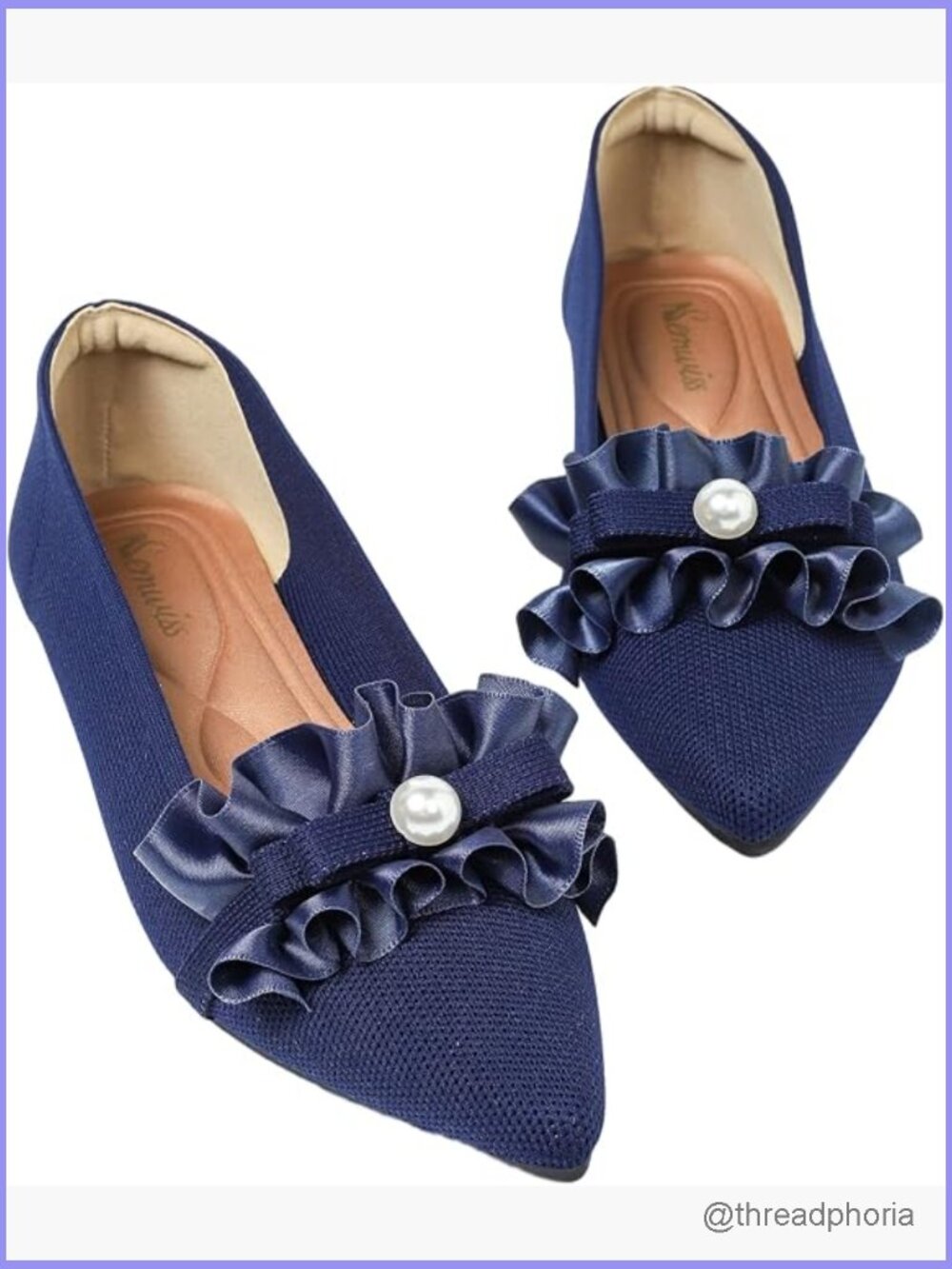 Pointed Toe Ballet Flats with Pearl Accent - Cushioned Dressy Work Shoes